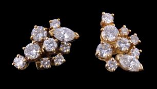 A pair of 18 carat gold diamond cluster earrings by Asprey & Co., set with brilliant cut and