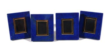 Four lapis lazuli miniature photo frames, with easel backs, 7cm (2 3/4in) high, with Asprey boxes