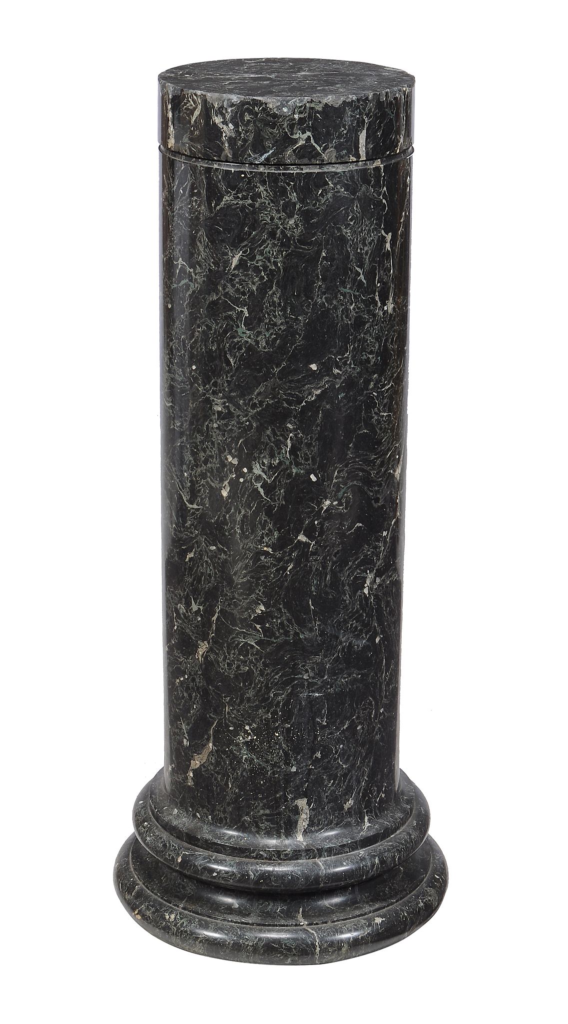 A faux green serpentine marble scagliola pedestal, early 20th century, with revolving top and