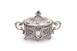 A French silver oval sugar bowl, maker's mark L & P, 1830-1972 1st standard, circa 1893, the cover