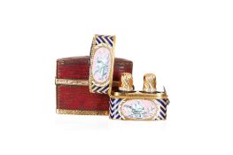 A gold and enamel miniature double scent bottle case, unmarked, Swiss or French, late 18th century,