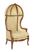 A beechwood and upholstered canopied armchair in Louis XV style , of recent manufacture,