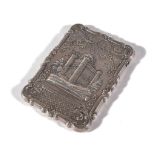 A Victorian or Edwardian silver shaped rectangular castle top card case, maker's mark T only,