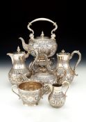 Ω A Victorian silver four piece Indian style baluster tea and coffee service by Elkington & Co.,