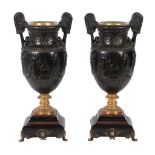 A pair of patinated and parcel gilt bronze vases in the manner of the Townley Vase, circa 1880,