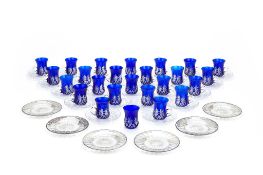 Twenty five St. Louis cut-glass and blue flashed punch cups and twenty four clear cut-glass
