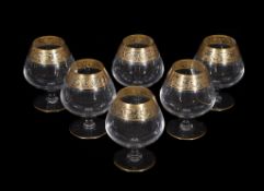 Six modern St. Louis brandy balloons, acid-etched and gilt, acid etched marks, 13cm high