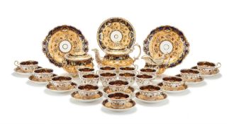 A Ridgway 'Rococo revival' part tea and coffee service, circa 1835, comprising: a teapot, cover and