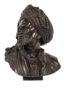 A Continental bronze bust of a Moor, late 19th century, portrayed with head to dexter, his turban