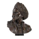 A Continental bronze bust of a Moor, late 19th century, portrayed with head to dexter, his turban