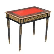 Ω A French tortoiseshell, Boulle marquetry, ebonised and ormolu mounted writing table ,