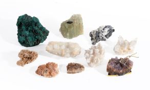 A collection of crystal specimens , to include: an emerald crystal specimen; a green beryl and