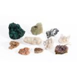 A collection of crystal specimens , to include: an emerald crystal specimen; a green beryl and