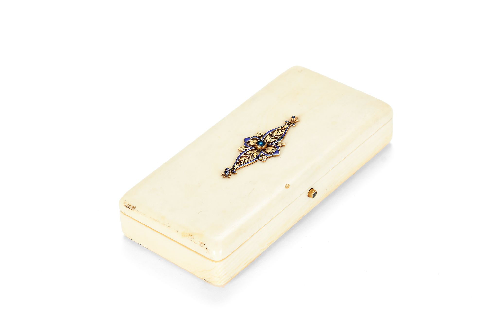 Ω A 19th century French silver gilt mounted plain ivory rounded rectangular necessaire, illegible