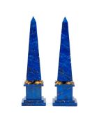A pair of lapis lazuli and gilt bronze mounted obelisks by Asprey, modern, of square section and