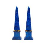 A pair of lapis lazuli and gilt bronze mounted obelisks by Asprey, modern, of square section and