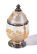 A French silver and cameo glass eau de cologne bottle and cover by Lancon, boar's head poincon,