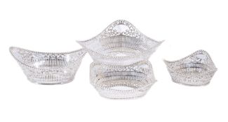 Asprey, four silver pierced baskets by Asprey, import mark for London 1995, with beaded borders,