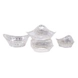 Asprey, four silver pierced baskets by Asprey, import mark for London 1995, with beaded borders,