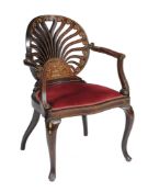 A Edwardian mahogany and marquetry decorated armchair, circa 1905, with pierced and shaped oval