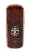 Ω A late 19th century French tortoiseshell spectacles cum vesta case, with a monogram to the