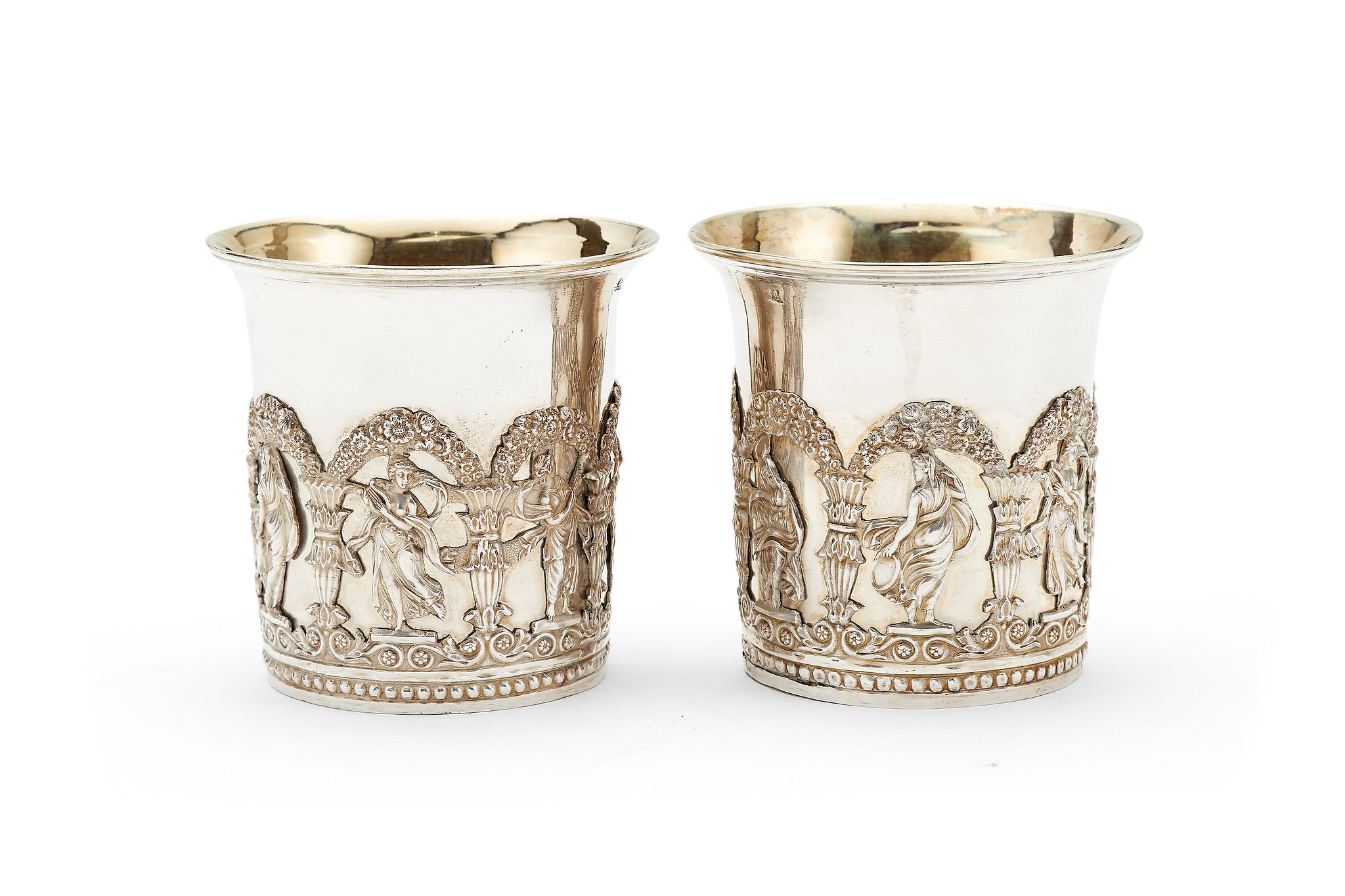 A pair of Russian silver beakers, maker's mark HJ (Latin, not traced), Moscow 1839, assay master