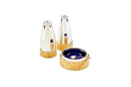 Asprey, a silver and silver gilt three piece condiment set by Deakin & Francis, Birmingham 1973 and