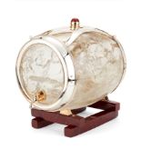 Asprey, a Swiss 18 carat gold and silver mounted rock crystal whisky barrel, post 1975 Convention