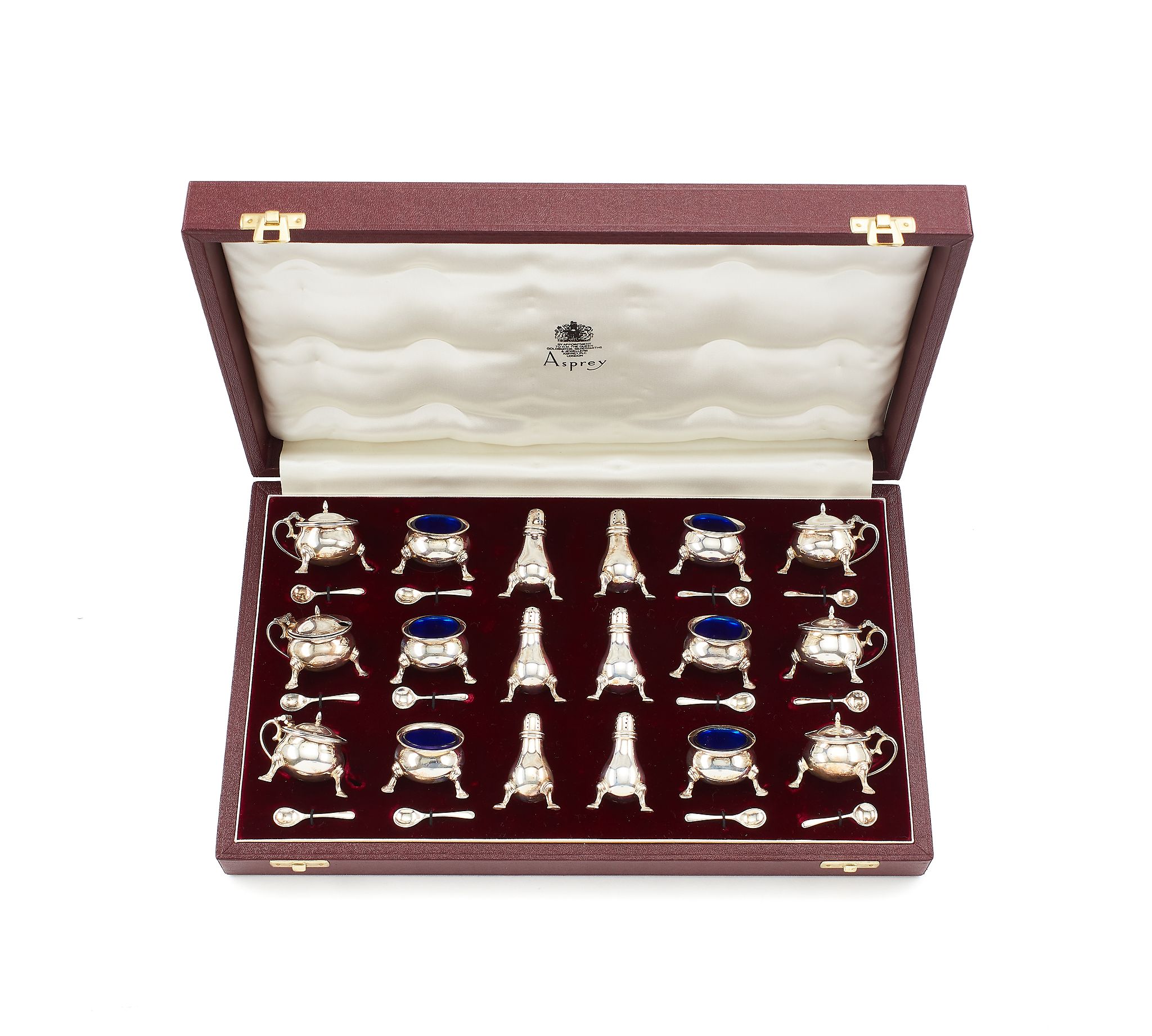Asprey, a cased set of eighteen silver baluster cruet items by Asprey, London 1991, comprising: six