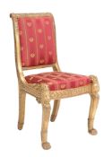 A German giltwood gilt side chair by Johann Valentin Raab , early 19th century, the anthemion