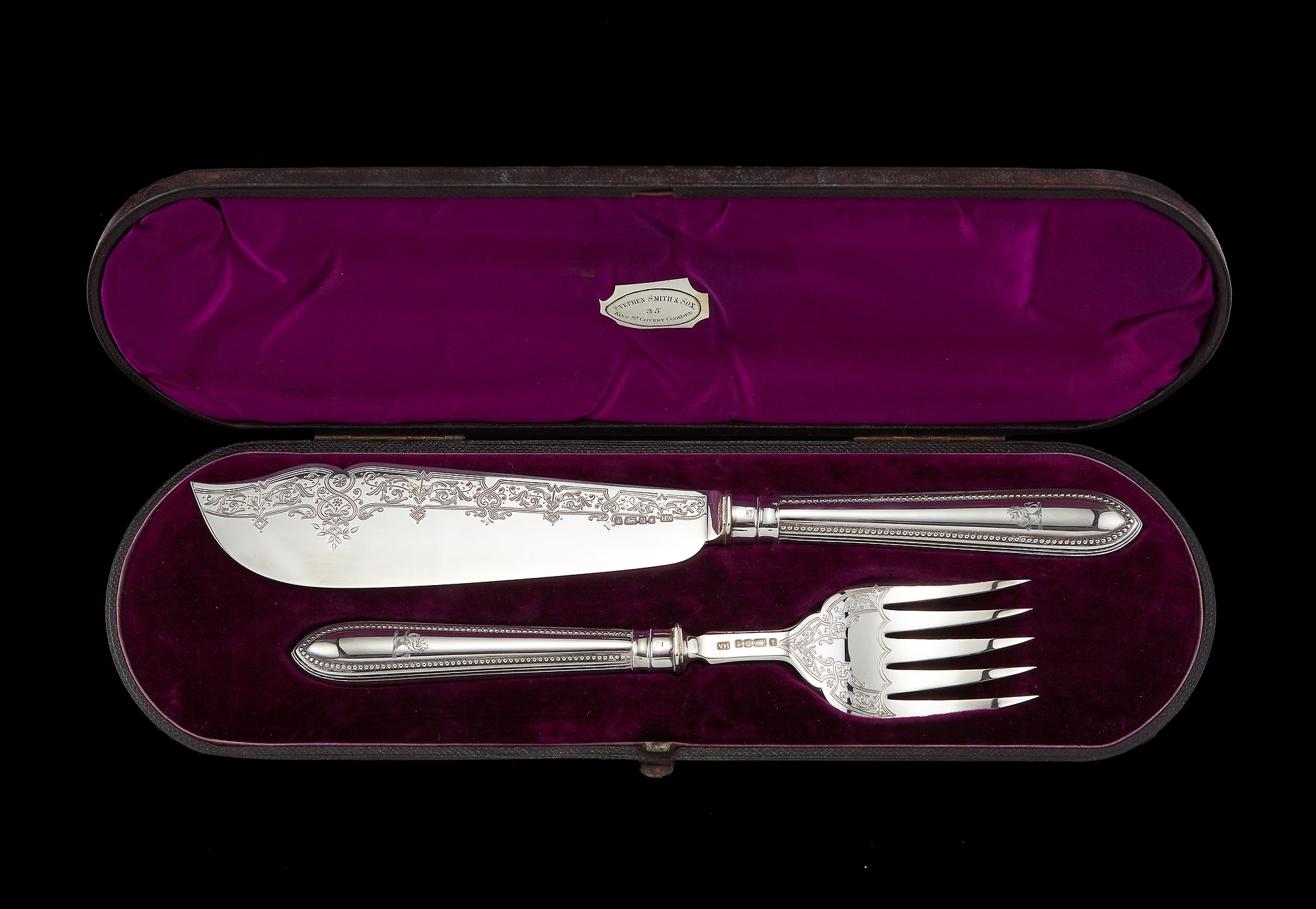 A pair of Victorian silver fish servers by Atkin Brothers, Sheffield 1880, the handles bearing - Image 2 of 2