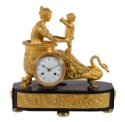 A Restauration ormolu figural mantel clock , circa 1830, cast with Aphrodite in her chariot to a