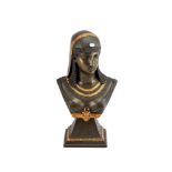 A French parcel gilt spelter bust of a maiden, early 20th century, portrayed in a romanticised