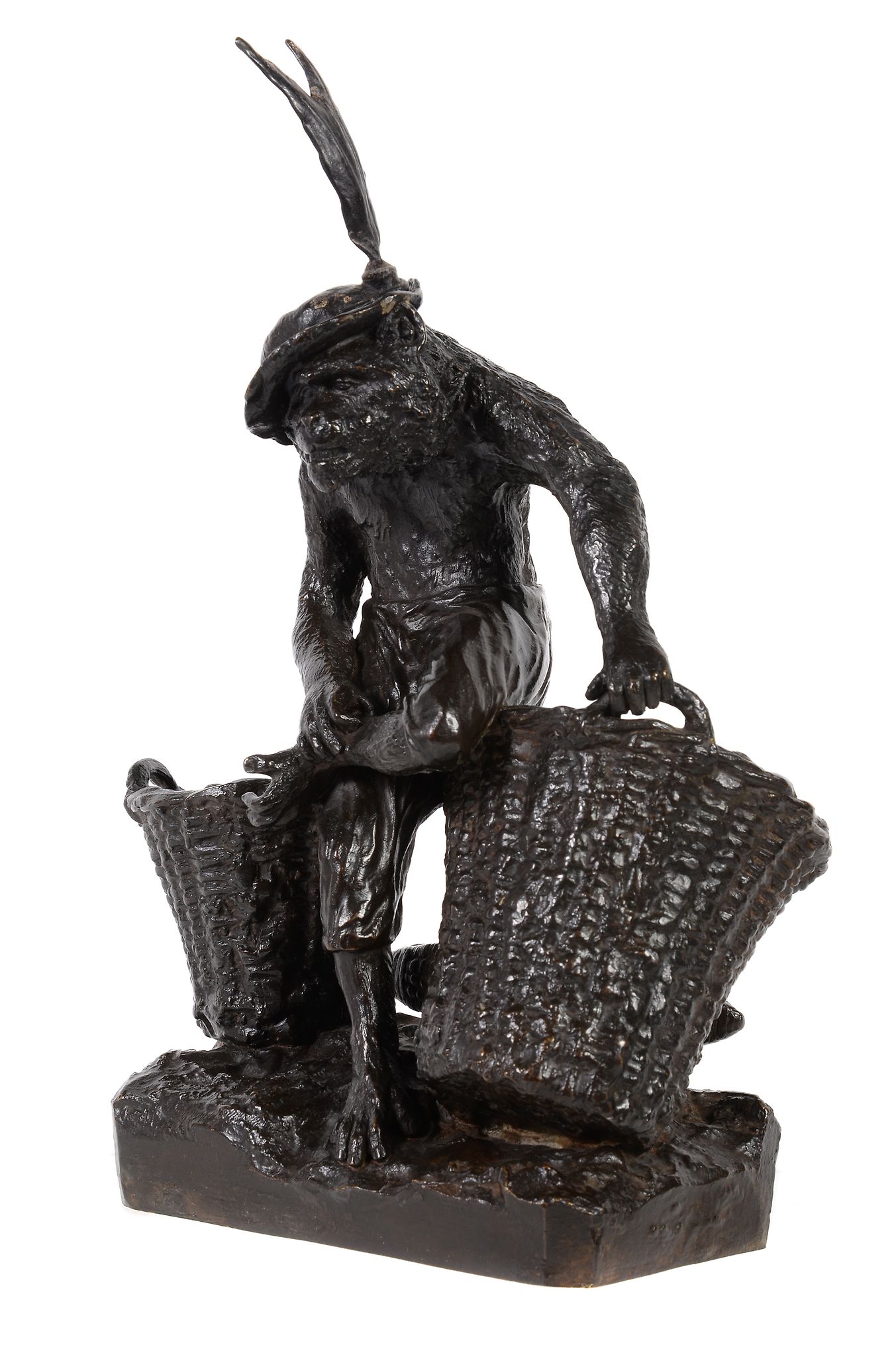 A Continental patinated bronze model of an anthropomorphised ape, late 19th century, portrayed as - Image 2 of 2
