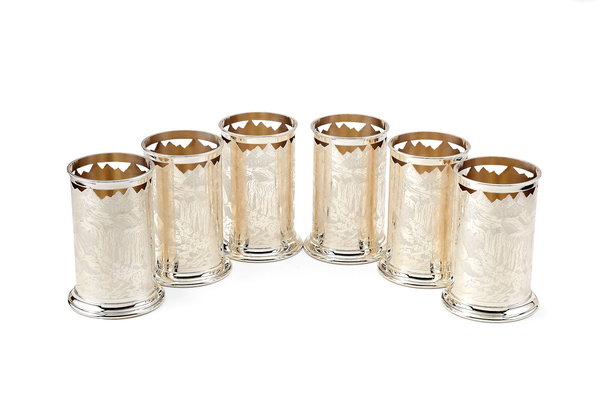 Asprey, a set of six silver cylindrical bottle holders by Asprey, London 1995, pierced and engraved - Image 2 of 2