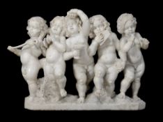 A Continental, probably Italian sculpted white marble group of five amorini, late 19th / early 20th