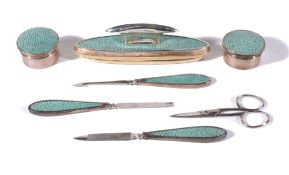 A silver and shagreen seven piece manicure set by Horton & Allday, Birmingham 1928, lacking one