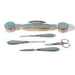 A silver and shagreen seven piece manicure set by Horton & Allday, Birmingham 1928, lacking one