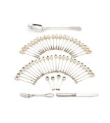 A collection of silver and silver coloured flatware, to include: a Victorian fiddle pattern serving