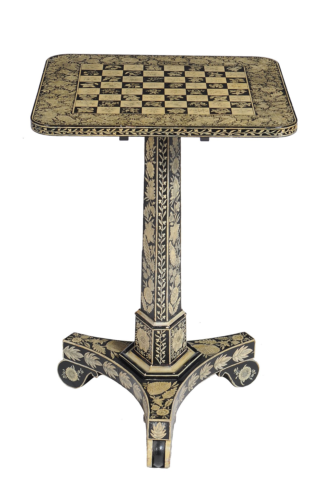 A painted games table in early 19th century style , 20th century, inspired by the Vizagapatam type,
