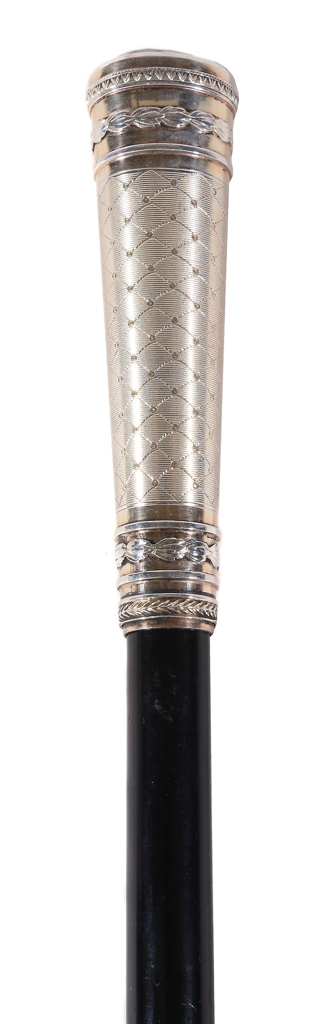 An Austrian silver and amethyst mounted walking stick, 1872-1922 .900 standard, circa 1900, the top