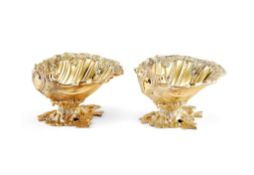 Asprey, a pair of silver gilt shell shaped pedestal salts by Mappin & Webb, London 1968, stamped