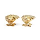 Asprey, a pair of silver gilt shell shaped pedestal salts by Mappin & Webb, London 1968, stamped