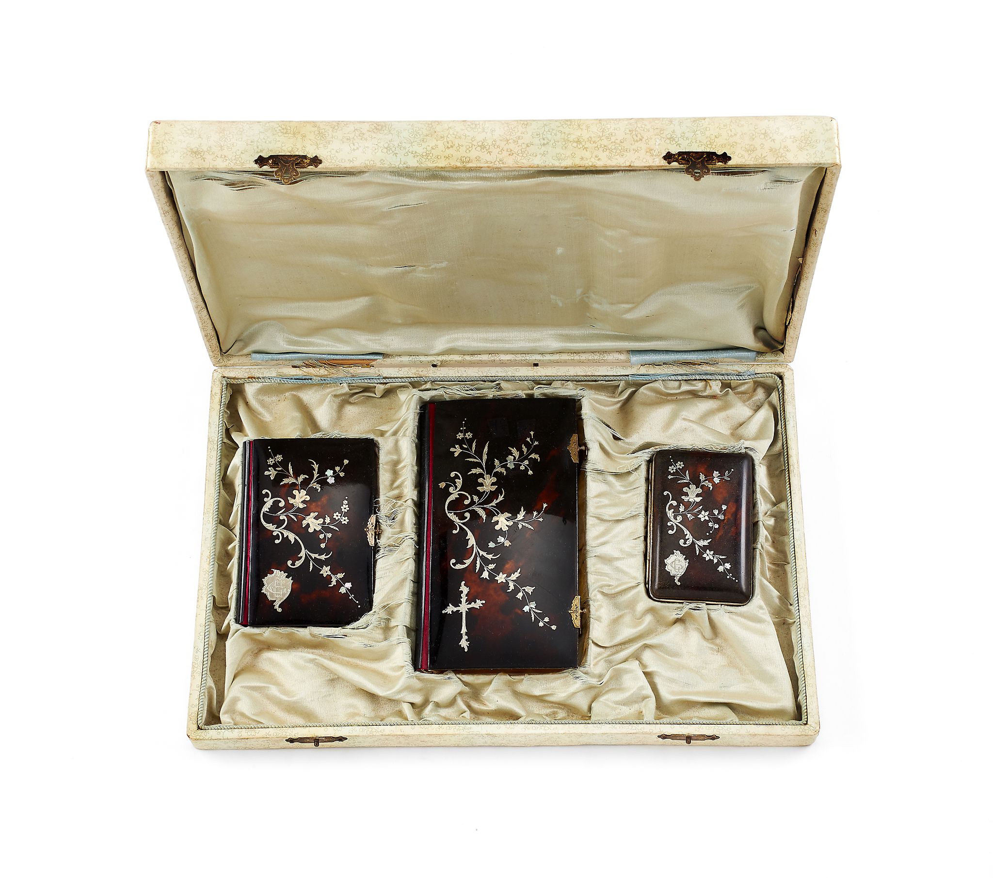 Ω A late 19th century tortoiseshell and silver pique lady's three piece travel compendium, - Image 2 of 2