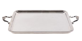 Christofle, an electro-plated rounded rectangular tray, stamped marks late 20th century, the twin