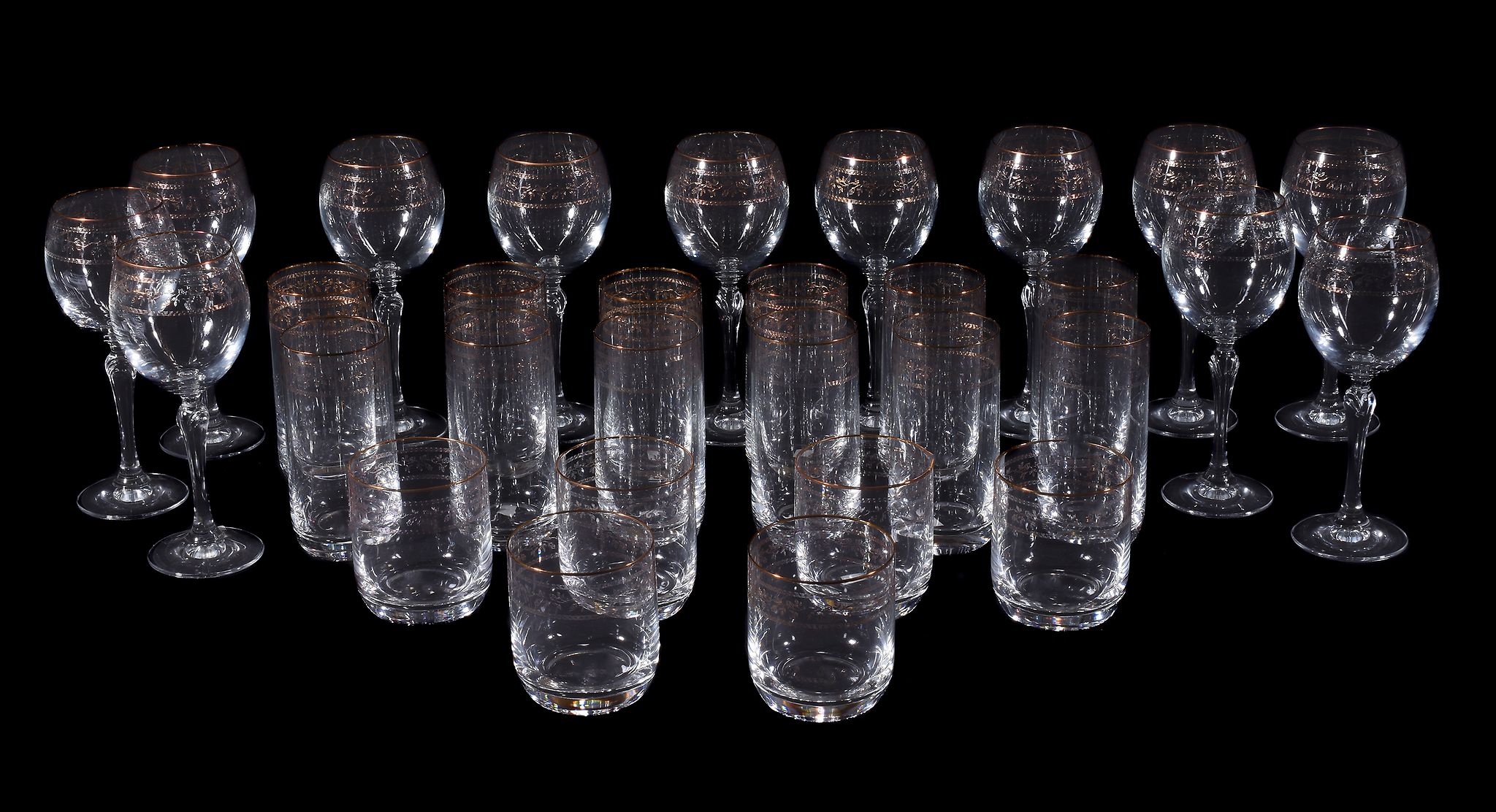 A selection of modern Slovakian Bohemia Crystal for Henry Marchant drinking glasses, acid-etched