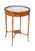 An Edwardian satinwood and painted circular bijouterie table , circa 1905, painted with floral