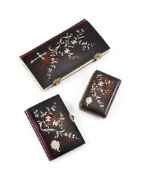 Ω A late 19th century tortoiseshell and silver pique lady's three piece travel compendium,