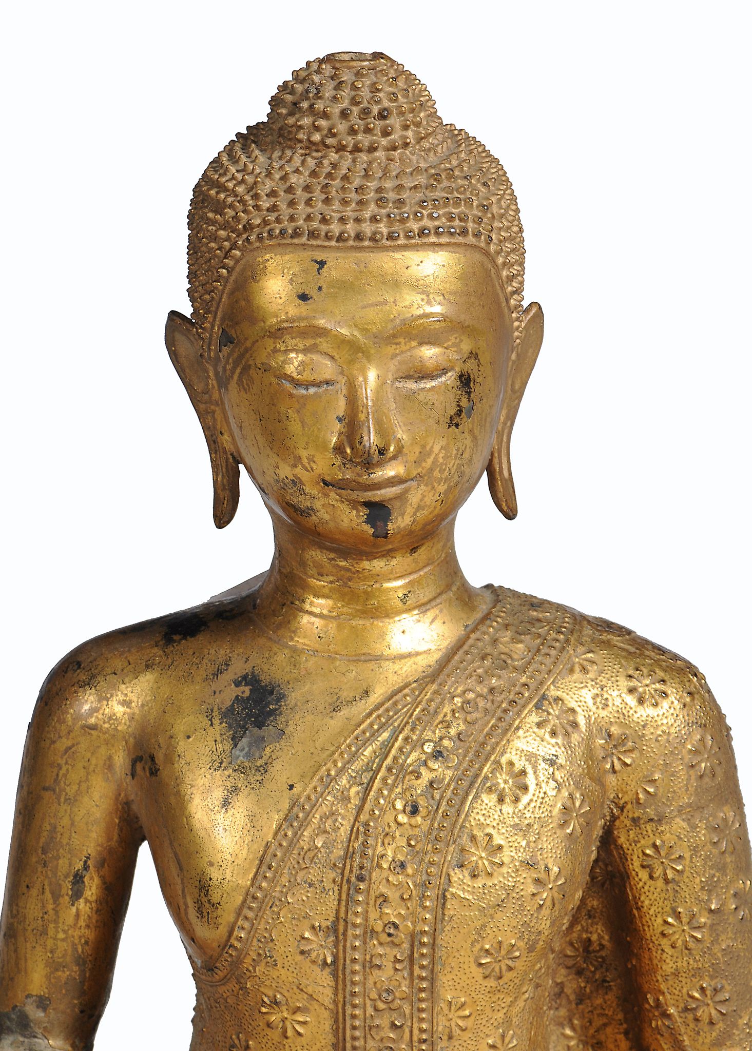 A Thai gilt-lacquered bronze Buddha , Late Rattanakosin period, 19th Century, seated in dhyanasana - Image 2 of 7