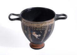 A Gnathian ware skyphos, Greek South Italy, circa 4th century BC, the exterior decorated with